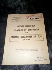NOTICE TECHNIQUE CAMIONNETTE SIMCA-MARMON 4 X 4 1.5 t MAT 4155 - Armées 1965