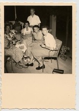 Family Portrait Sitting Terrace Cafe Restaurant - Old Year Photo. 1960