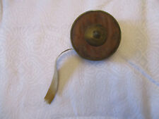 ANTIQUE 11cm DIAMOND YELLOW COPPER SMALL HANDLE LEATHER REEL METAL