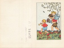 CP ILLUSTRATED 2 FLAPS GIRL SHOULDERS BOY FLOWERS MUSICIAN TRUMPET 36055