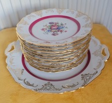 Lot Service À Dessert En Porcelaine De Limoges Décor Floral Année 60 Vintage 