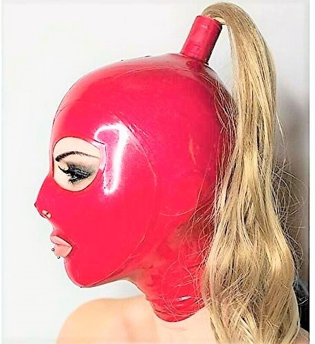Latex hood with ponytail - with, and