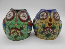 MAGNIFIQUE PAIRE DE FIGURINE  HIBOU / CHOUETTE   EN LAITON CLOISONNÉ