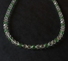 Collier ancien très belle perles cristal à facettes blanches et vertes - TBE