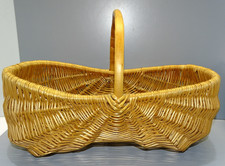 -JOLI ANCIEN GRAND PANIER EN OSIER TRESSE pour ALLER AU MARCHE couleur dorée  D