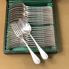 housewife 24 cutlery CHRISTOFLE model BELLS RIBBONS silver metal spoons