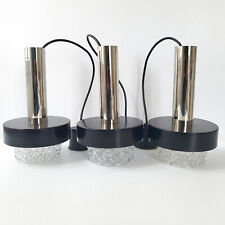 VINTAGE 1960S BLACK CANVAS CHROME & GLASS 60S 1960S CHANDELIER SET OF 3 PENDANT CHANDELIERS