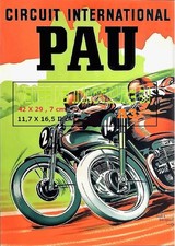 Moto -Circuit International PAU 64  Motorcycle 1951 - Poster A3 Plastifié