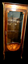 French Louis XV Style Vitrine Curio Cabinet with glass shelves and wood inlay