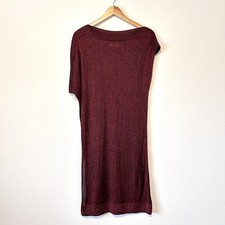 ZARA Sac Dress Medium Shimmer Lamé Burgundy Knit Holiday Semi Sheer Dress
