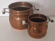 🪴 Paire de cache-pots vintage en cuivre – 2 tailles – Poignées porcelaine
