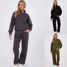 Femmes Demi Zip Sweat & Droit Jambe Jogging Salon Ensemble Survêtement