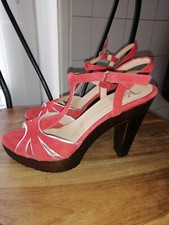 Escarpins sandales compensées Cuir Nubuck rouge NEUVES Valensi 38