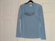 TOP MANCHES LONGUES NEUF SANS ÉTIQUETTE AVEC BOLÉRO INTÉGRÉ TAILLE 16 BLEU