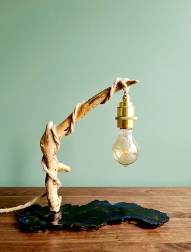 Lampe bois flotté et - bois,