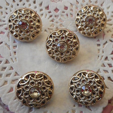 Boutons ronds doré et strass acrylique vendus par 5 pour tricot 2 cm de diamètre