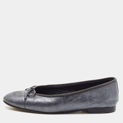 Ballerines nœud cuir gris - nœud, en