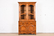 Ethan Allen French Provincial Louis XV Solid Birch Lighted Breakfront Bookcase