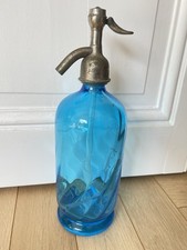 Antique Blue Seltz Water Bottle Siphon Fish Perriers / Periers Handle