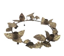 Dept 56 Espalier Brass & Verdigris Patina Leaf Wreath 4 Candle Holder