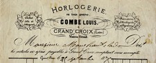 1875 Horlogerie COMBE La Grand-Croix (Loire) old HERAULT header invoice