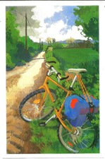 Yellow bike with blue bags by Daphne Lisse. Unposted.