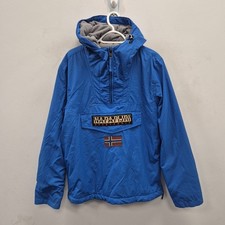 Napapijri Rainforest Winter 1/2 Zip Anorak Hooded Fleece Blue Jacket Size Medium