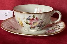 SARREGUEMINES PORCELAIN TEA CUP AND SAUCER SAXONY AND GOLD DECORATIONS /F