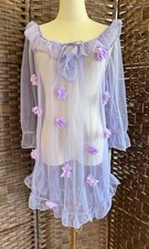 Sz M VINTAGE 60s Glam peignoir Sheer Purple Chemise Gown Chiffon Lingerie Ruffle