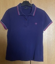 Vintage Classic “ FRED ? PERRY “ Blue & Pink Trim Polo T Shirt / Top Size 10
