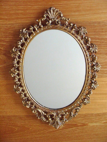 Ancien miroir bronze ovale - en,