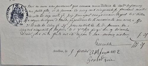 Lot 307 document 1872 - document, reçu