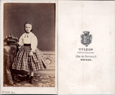 Léon, Roubaix, little girl in white blouse and Scottish skirt, circa 1870 CDV