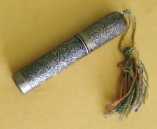  Antique Chiseled Brass Manicure Need Case **** SEE ****