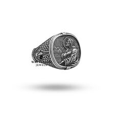 Bague Pour Homme En Argent Oxydé 925 De La Couronne Du Sauveur Jésus Christ