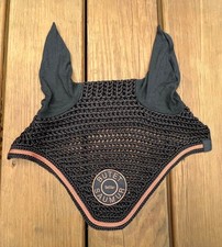 Butet Black with Bronze Logo Ear Bonnet / Fly Veil (Size Horse/Full) - MSRP $130