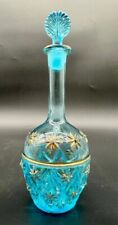 *Antique Blue Glass Bottle with Golden Flower Enamel Decor (circa 1900)*