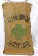 Antique and rare LARGE BORDEAUX OIL MILL jute canvas bag