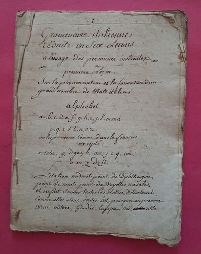 Manuscrit grammaire italienne - grammaire,