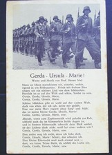 Translated German WW2 Propaganda song card - Gerda Ursula Marie 1942