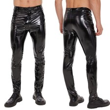 Pantalon élégant en cuir pour homme avec fermeture éclair décontracté coupe