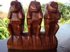 3 singes de la sagesse sculptés en bois le secret du bonheur artisanat feng shui