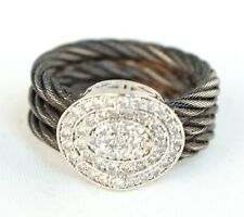 Charriol Diamond 18k Gold & Stainless Cable Ring Size 61/2