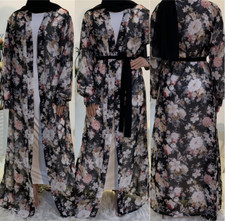 Kimono Abaya Printed Muslim Women Long Maxi Dress Robes Cocktail Kaftan Islamic