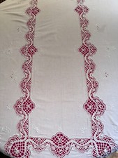 Antique cotton tablecloth lace and embroidery 215 cm x 150 cm ref T182