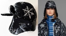 19B COCO NEIGE CHANEL BLACK WHITE SHEARLING HAT CAP CHAPKA S