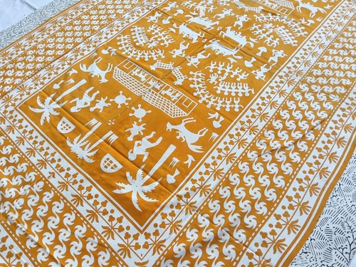 Couvre lit indien jaune blanc - couvre-lit,