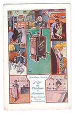 Old postcard illustrator signed ADVERTISING GAS BOILER CENTRAL HEATING - Rare!