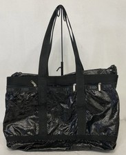 Le Sport Sac Glossy Nylon Purse Handbag Tote Bag Satchel w/ Small Matching Pouch