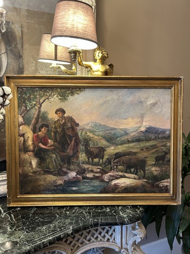 Tableau ancien huile - sur, toile